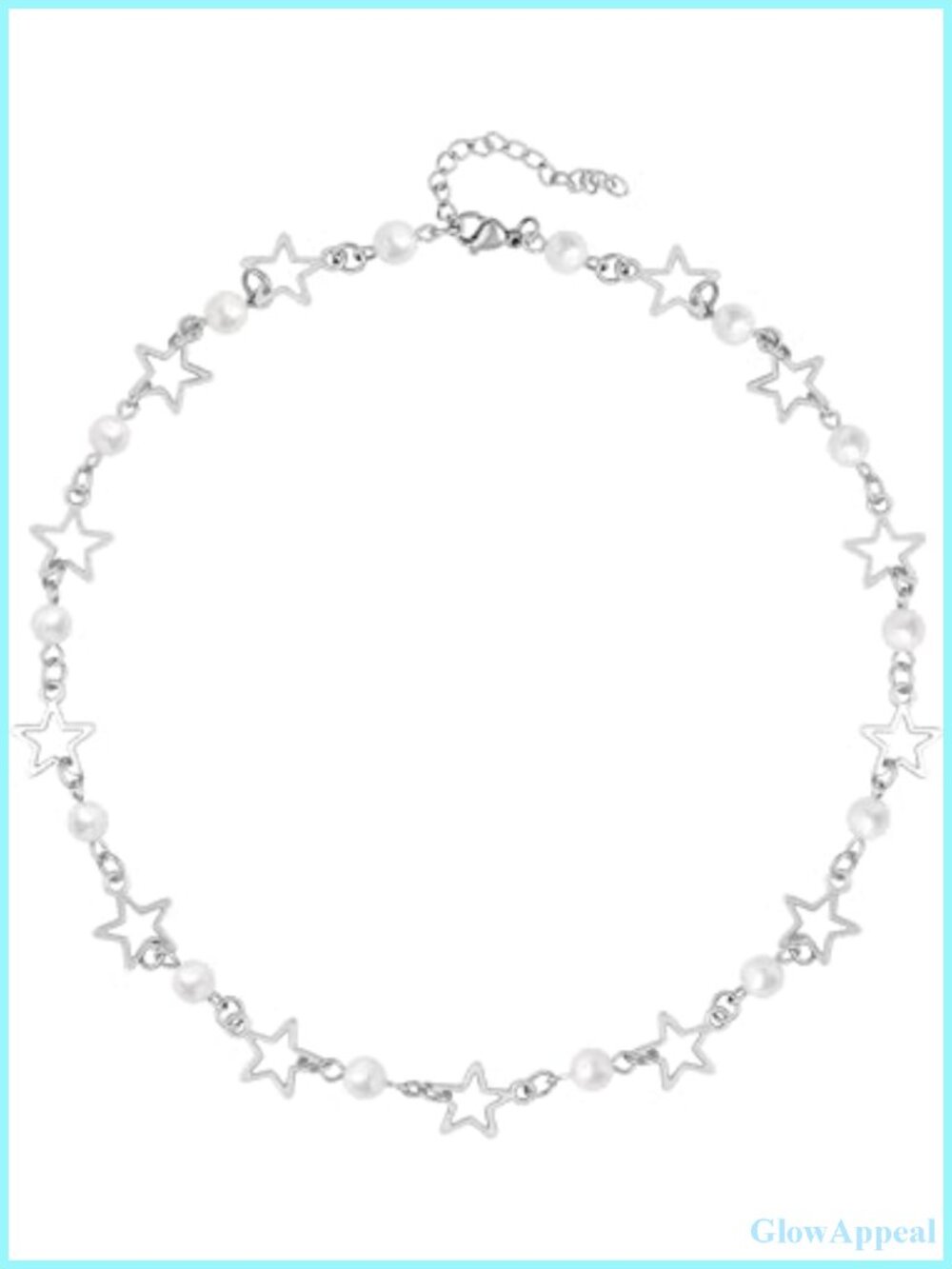 Star Imitation-Pearl Choker Necklace Y2K Grunge Emo Silver-Tone